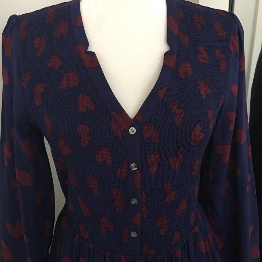 Maeve Anthropologie banet heart blue dress S - Picture 3 of 8